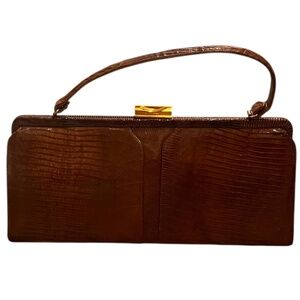 Palizzio‎ Vintage Embossed Leather Reptile Skin Print Women's Brown Handbag